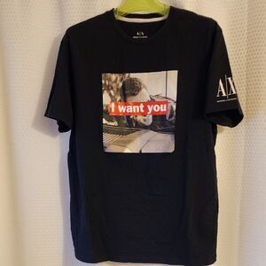 Armani Exchange Black Graphic T-Shirt - 'I want you' print, Unisex - Size M